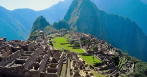 Machu Picchu under a clear sky in the dry season