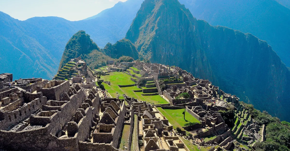 Machu Picchu under a clear sky in the dry season