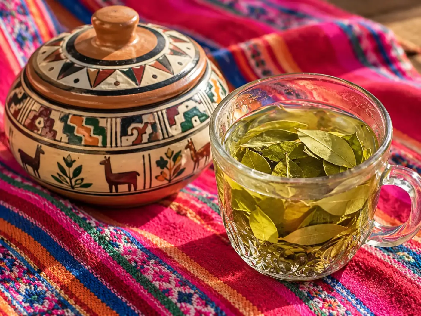 Cup of coca tea served in Cusco to help with the altitude