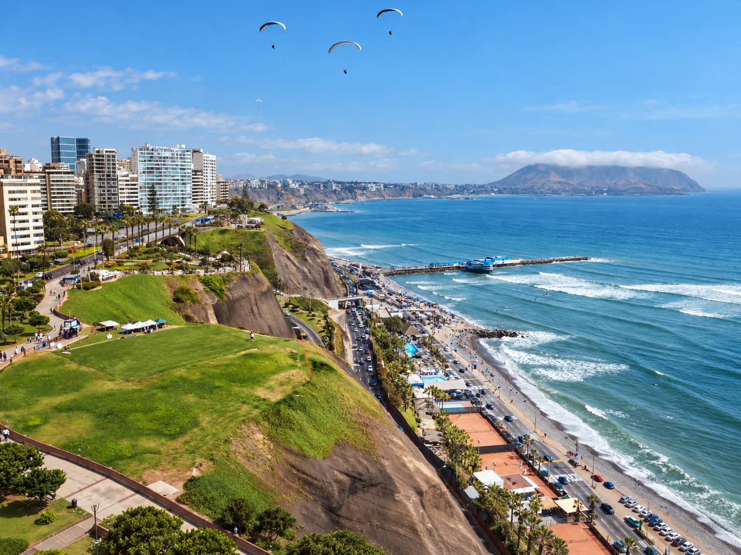 Sunny summer day on the Miraflores coast in Lima in December
