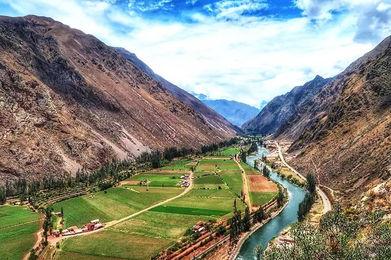 Green Sacred Valley of the Incas at lower altitude than Cusco